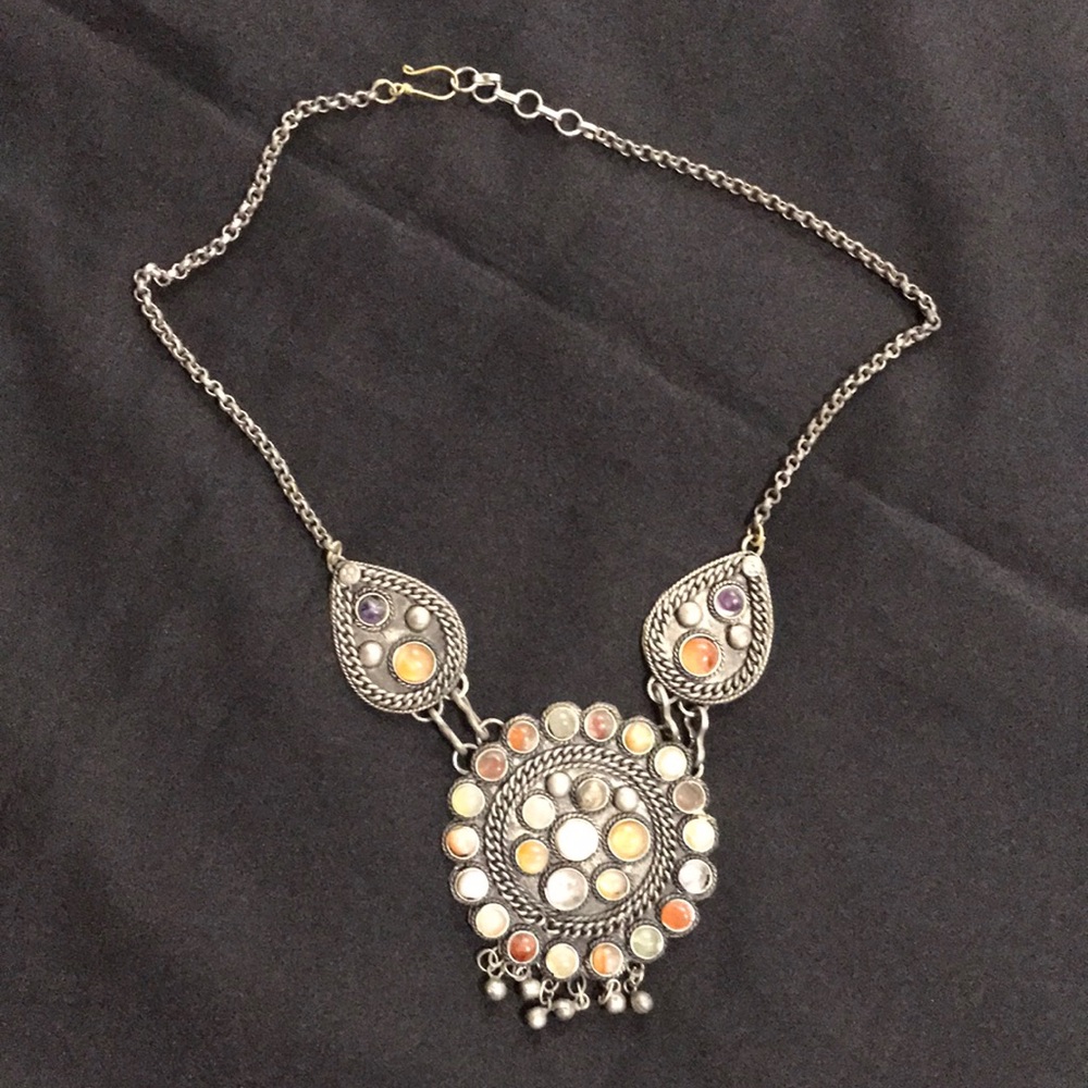 Large multi gemstone pendant necklace